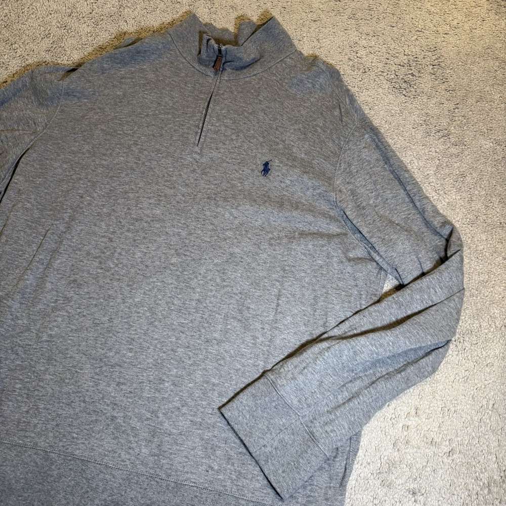 Polo Ralph Lauren Sweater Men 2XL Gray Pull Over Quarter‎ Zip Tee Mock Neck